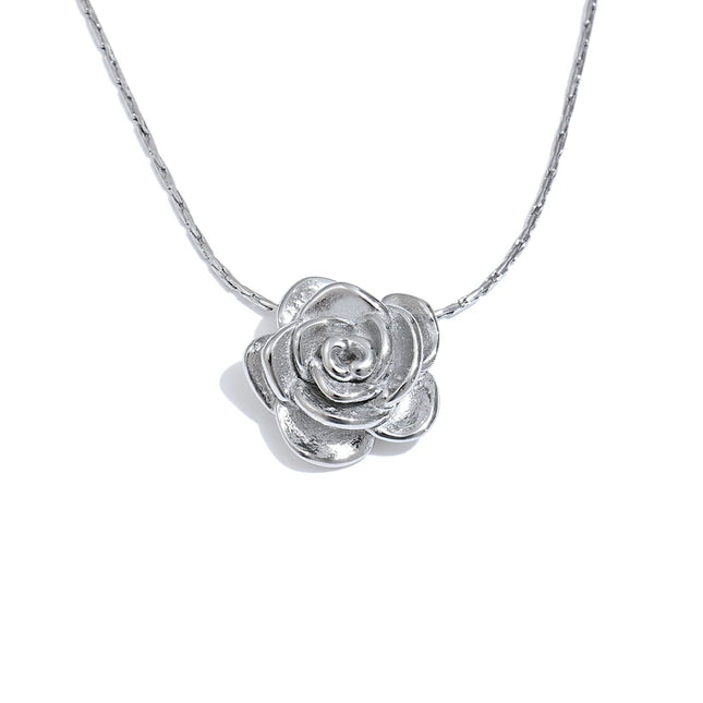 Yhpup Stainless Steel Stereoscopic Flower Pendant Necklace Waterproof 18K Plated Fashion High Quality Golden Jewelry Women