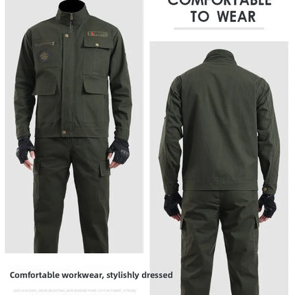 Thickened Work Uniform Set for Men Spring Autumn Auto Repair Welding Heat Resistant Wearable Labor Protection Clothing for Co...