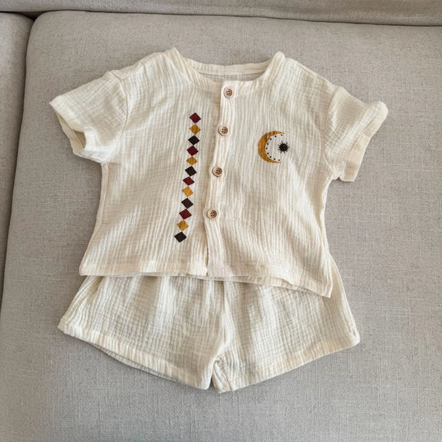 RAISE 2026 Summer Siblings Attires Children Pure Cotton Pajamas Set Kids Boys Tees+shorts Homewear Suit Kids Girls Print Dress