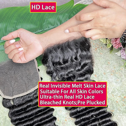 Deep Wave 5x5 HD Lace Closure Melt Skins Pre Plucked Small Knots Invisible HD Lace 100% Raw Virgin Human Hair Natural Color