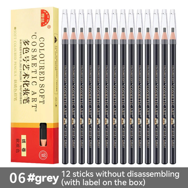 12PCS High Quality Pull Eyebrow Pencil Black Leather Makeup Wild Line Eyebrow Pencil Waterproof Hard Core Flat Head Pencil