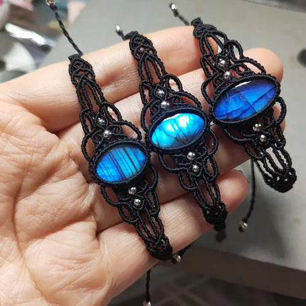 Braided Labradorite Stone Macrame Bracelets For Women Natural Spectrolite Flash Stone Rope Weave Adjustable Bracelet Jewellery