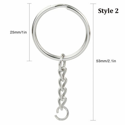 Silver Metal Blank Keyring Keychain with Ring Link Long Round Split Keychain Keyrings Chains Stainless Steel Key Rings Holder