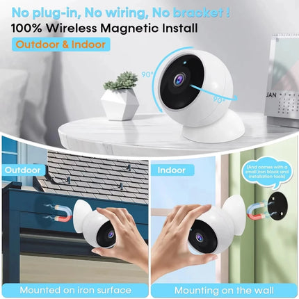 ANSVICAM 2K WiFi IP Camera Outdoor Magnetic Battery Security Camera Indoor Color Night Vision Waterproof Wireless Surveillance