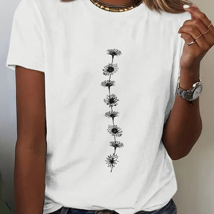 Women'S Casual Sunflower Print T-Shirt Short Sleeve Crew Neck Top Perfect for Summer Casual Wear Sunflower Graphic Tee
