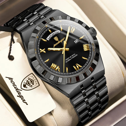 POEDAGAR Business Man Watch Week Date Waterproof Luminous Original Watches For Men Stainless Steel Men's Quartz Wristwatch Reloj