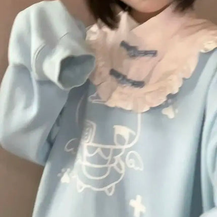 Onalippa Fashion Autumn Winter New Cute Printed Long Sleeved Sweater Women Sweet Versatile Button Up Ruffle Anime Loose Top
