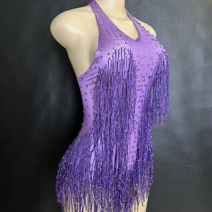 Sparkly Rhinestones Fringe Bodysuit Women Nightclub Party Dance Costume Stage Wear Sexy Tassel Leotard Performance Clothing 7G