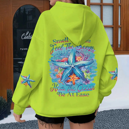 New Hawaiian Flower Print Creative Letter Hoodies Women's Long Sleeve Streetwear Ocean Beach Series Female Hoodie Gifts