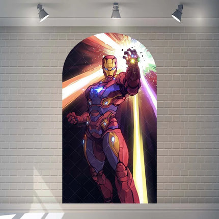 Arched Iron Man children's birthday party gift decoration elastic background props customizable superhero room decoration poster