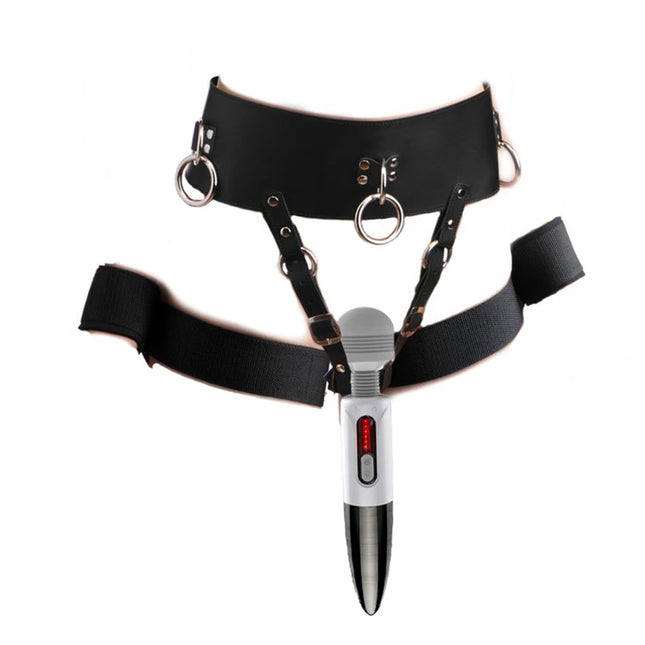Thierry Forced Orgasm Restraint Kit Chastity Briefs Strap Device AV Vibrator Masturbation Belt Wrist to Thigh Cuffs Bondage