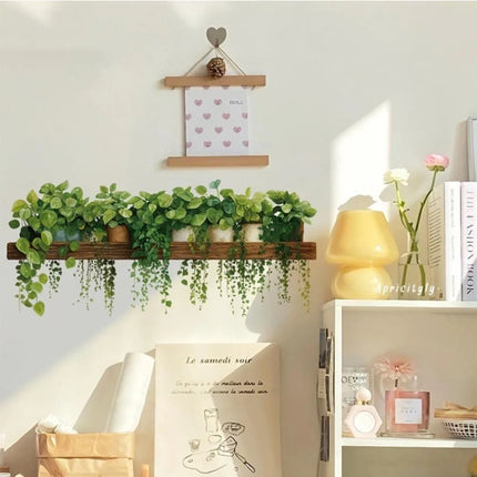 Green Plant Hanging Basket Wall Stickers for Living Room Decoration Bedroom Home Wall Decoration Stickers Room Decor One Piece