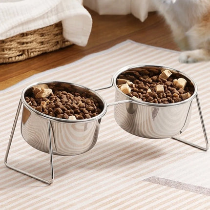 Anti-Tipping Stainless Steel Cat Bowl with Stand Sturdy High Foot Dog Feeder Fall-Resistant Rust Proof Pet Food Bowl