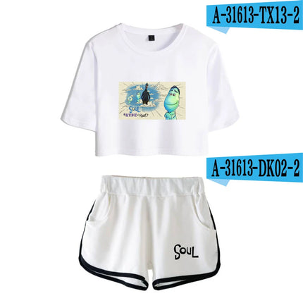 Youthful Movie Joe Gardner T-shirts shorts Pants Dew navel Sport Girls Short Sleeve Suits Sexy Girls Summer Two Pieces sets