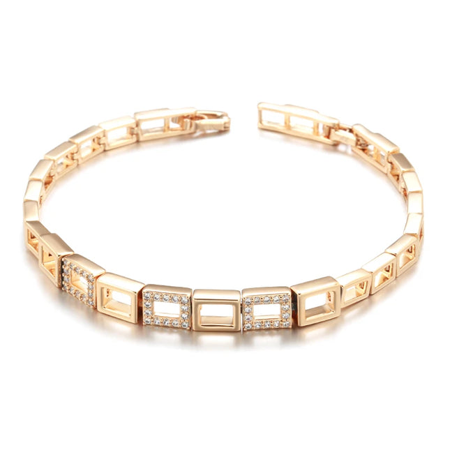 Kinel Fashion 585 Rose Gold Square Link Bracelet For Women Luxury Natural Zircon Fine Daily Bracelets Ethnic Wedding Jewelry