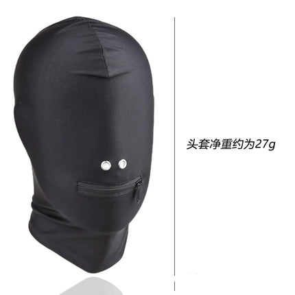 Elastic Full Cover Face Mask Wet Look Breathable Open Eyes Zip Mouth Slave Queen Roleplay Unisex Headgear sex toys for Couples