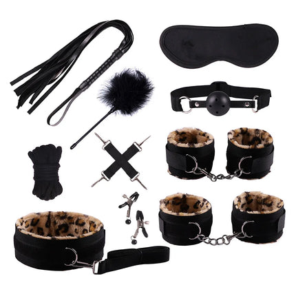 Adult Erotic Nylon Bondage BDSM Kit with Handcuffs Sex Whip Mouth Gag Soft Fox Tail Anal Plug for Women Sexy Games