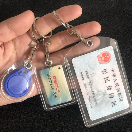 1-10pcs Keychain Card Holder Plastic Heavy Duty Badge Holder Vertical Clear ID Card Holder with Keyring