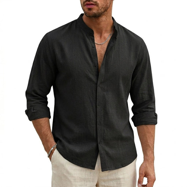 Men's Linen Shirt Beach Long Sleeve Cotton T-Shirt Summer Hawaiian Solid Shirts for Men Work Shirts Button Luxury Gym Tshirts