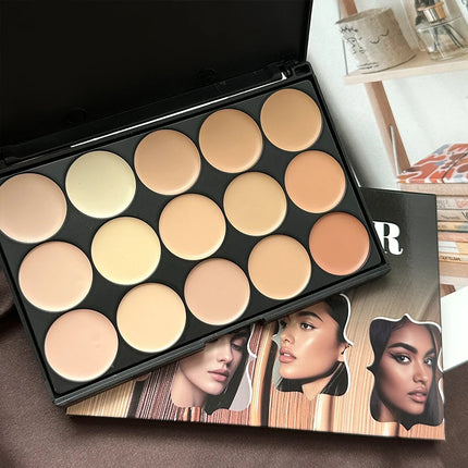 15 Colors Face Concealer Camouflage Cream,Waterproof for Covering Facial Blemishes,Dark Circles,Freckles,Scars,with Brightening