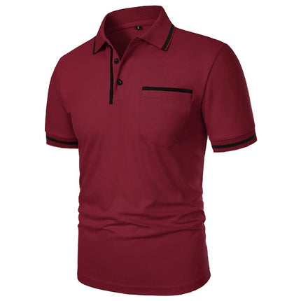 New Summer Men's Short Sleeve Polo Shirts Solid Business Casual Tees Fashion Breathable Loose Patchwork Tops Pockets Male Polos