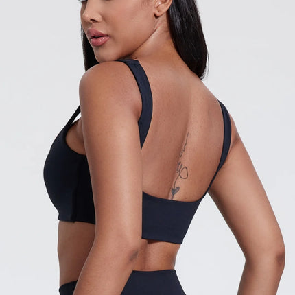 Solid Color Square collar Gym Yoga Underwear Women Hollow back shoulder straps Fitness sport Bra Top Comprehensive Training pad