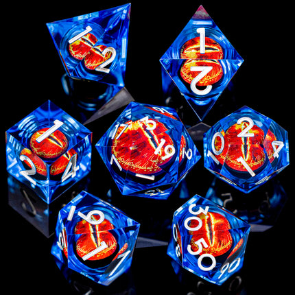 7PCS Lliquid Flow Core Eye of Sauron D20 Dnd Sharp Edge Resin Dice Set D and D Dungeon and Dragon Role Playing Games D&D Dice