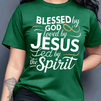 Blessed By God Loved By Jesus Women's Tee - Christian Faith Green Top