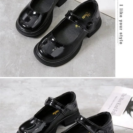 Girls Princess Shoes Glossy 2024 Fashion Soft Sole Kids Leather Flats Korean Style Children Flats Shoes Black Performance Shoes