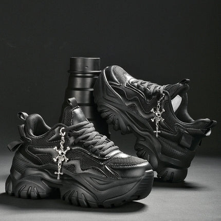 Women's outdoor four seasons fashion casual shoes Black platform high heels women's Halloween punk style light women's sneakers