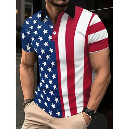 Summer Polo Shirt Men's High-end 3D Digital Printed Short Sleeve Polo Shirt Men's Top