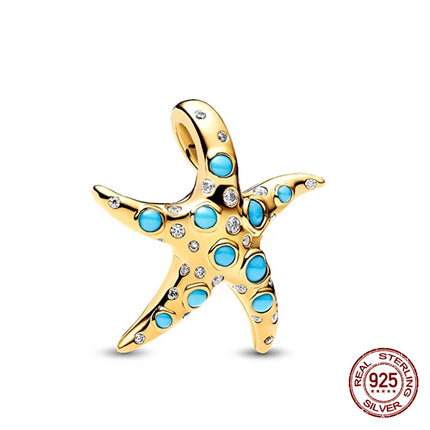 Charm 925 Silver Blue Ocean Life Theme Charm Beads Fit 3mm Original Bracelet For Women DIY Pendants Luxury Jewelry Gift Hot Sale