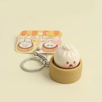 1/2Pcs Decompression Bun Clicker Keychain Mini Steamed Bun Stress Relief Toy Pendant Backpack Hanging Decoration·