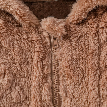 Baby Boys Cute Winter 2024 Long Sleeve Hooded Fashion Plush Jumpsuit For Streetwear Warm Clothes