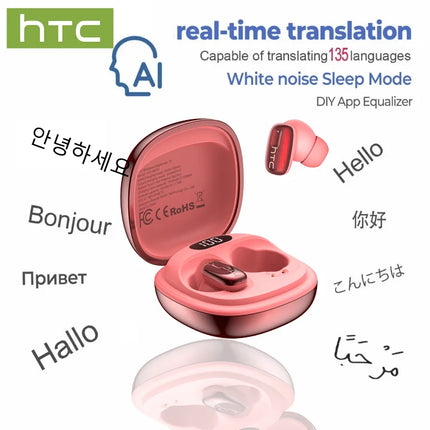 HTC NE75 TWS Bluetooth 6.0 AI Translator HiFi Stereo ENC Noise Cancelling Touch Control Wireless Earphones for Travel Sport