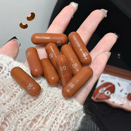 10pcs/set Mini Cocoa Lipsticks Long Lasting Velvet Matte Capsule Lipstick Natural Chocolate Solid Lip Gloss Makeup Cosmetic Gift