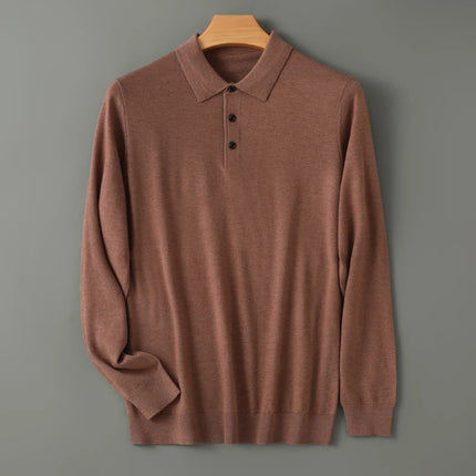 High quality worsted  spun collar wool sweater men's spring and autumn business polo sweater thin long sleeved knitted T-shirt