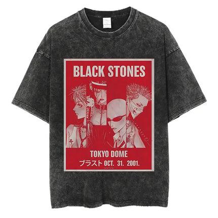 Japanese Anime Nana Osaki Print Vintage Washed T-shirt Harajuku Streetwear Graphic T-Shirt Summer Short Sleeve Cotton T-shirt