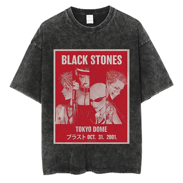 Japanese Anime Nana Osaki Print Vintage Washed T-shirt Harajuku Streetwear Graphic T-Shirt Summer Short Sleeve Cotton T-shirt