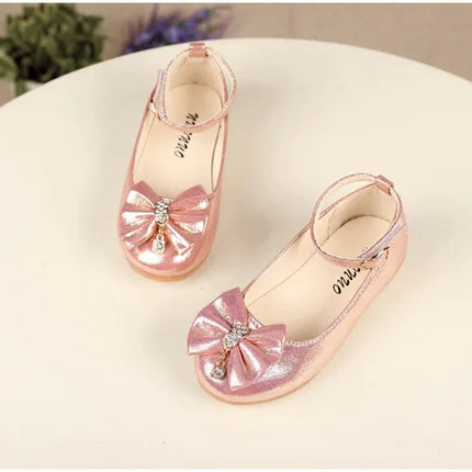 Spring Autumn Kids Leather Shoe Elegant Bowtie Girl Princess Shoes Fashion Casual Wedding Children's Flats Ankle-strap Versatile