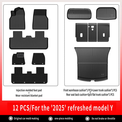 For New Tesla Model Y Launch 2025+ Juniper 2025+ TPE Floor Mats & Cargo Liner, All Weather Trunk Mats Floor Liner Backrest Mats