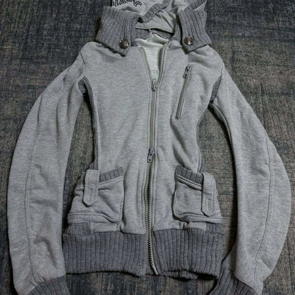 Street Chic Sexy Waist Zipper Hoodie Cardigan Solid Color Patchwork Fashionable High Street Womens Wear