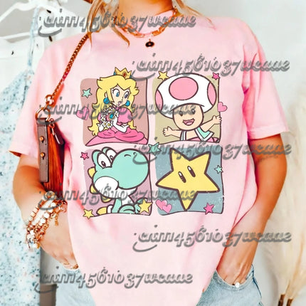 Mario Princess Peach Girly Tee 2026 Short Sleeve Men's T-Shirt Summer Top Gift for Boyfriend Family Matching