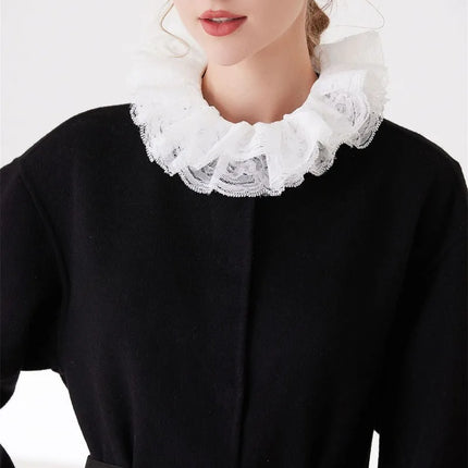 Vintage Lace Ruffled Multi-layer Detachable Collar Victorian Edwardian White Costume Neck Collar for Women Girls