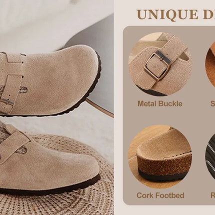 Litfun Suede Cork Clogs For Women Men Genuine Summer Clogs with Arch Support Cork Leather House Mules Shoes Thick Beach Sandals