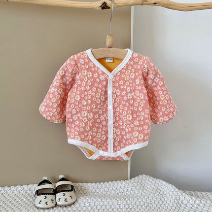 Autumn New Long Sleeved Cute Vibrant Floral Printed Newborn Baby Girl Clothes Toddler Polyester Bodysuit Romper