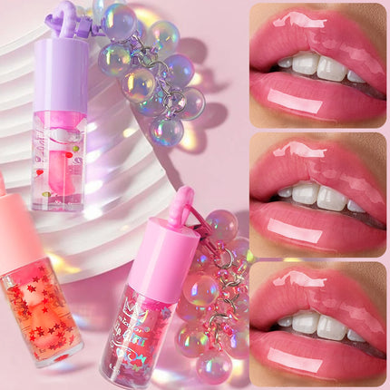 Three color random grape pendant lip oil lip gloss moisturizing, easy to use, long-lasting waterproof, cute gift giving