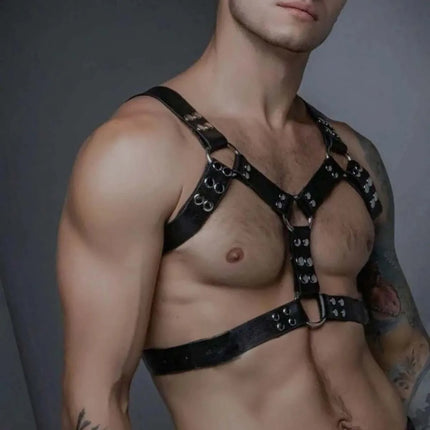 Male Pu Leather Lingerie Sexual Chest Harness Belt BDSM Fetish Full Body Harness Belt Strap Men Adjustable Rave Gay Clothing