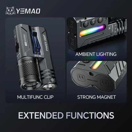 Rechargeable EDC Flashlight, 3500LM Dual-Core LED with Fixed & Zoomable Beams, RGB Ambient Light, Magnetic Base, USB-C Charging