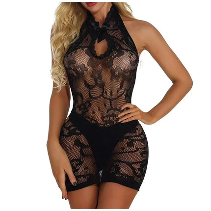 Hot Sexy Underwear Women Lace Thin Dress with Thong Garters Sets See Through Lingerie Set Sex Exotic Nightgown Babydolls Pajamas